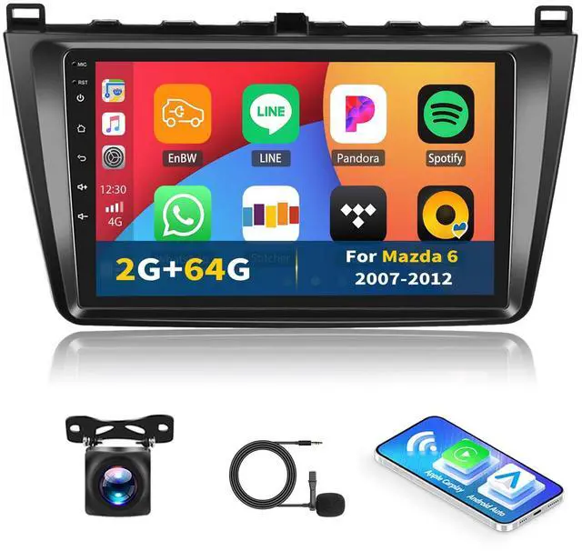Main image of 2+64G Android 13 Car Stereo Radio for Mazda 6 2007-2012 Apple Carplay Android Auto GPS Navigation Mirror Link 9 inch Touch Screen FM RDS Bluetooth WiFi SWC +AHD Camera & MIC