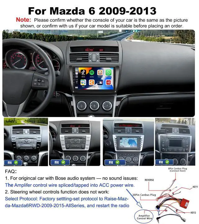 Alt view image 2 of 7 - 2+64G Android 13 Car Stereo Radio for Mazda 6 2007-2012 Apple Carplay Android Auto GPS Navigation Mirror Link 9 inch Touch Screen FM RDS Bluetooth WiFi SWC +AHD Camera & MIC