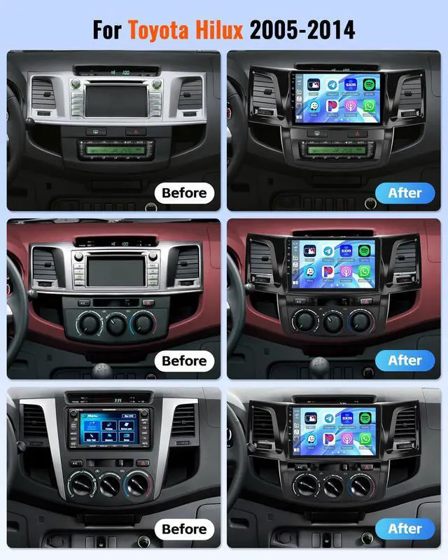 Alt view image 2 of 7 - Android 15 Car Stereo for Toyota Hilux Vigo 2005-2014, 9" Touchscreen Radio | Wireless CarPlay & Android Auto, Mirror Link, WiFi GPS Bluetooth FM, EQ, 2+64G, SWC + Backup Camera