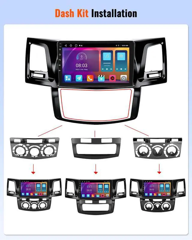 Alt view image 3 of 7 - Android 15 Car Stereo for Toyota Hilux Vigo 2005-2014, 9" Touchscreen Radio | Wireless CarPlay & Android Auto, Mirror Link, WiFi GPS Bluetooth FM, EQ, 2+64G, SWC + Backup Camera