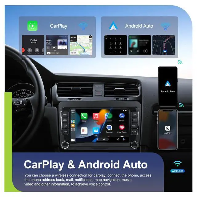 Alt view image 3 of 7 - 4G+64G Android Car Stereo for VW Golf MK5 MK6 Passat Jetta Tiguan T5 EOS Polo with Wireless CarPlay Android Auto, 7 Inch Touchscreen Car Radio GPS WiFi SWC Bluetooth 32EQ Backup Camera