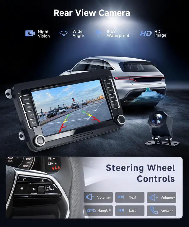 Alt view image 6 of 7 - 4G+64G Android Car Stereo for VW Golf MK5 MK6 Passat Jetta Tiguan T5 EOS Polo with Wireless CarPlay Android Auto, 7 Inch Touchscreen Car Radio GPS WiFi SWC Bluetooth 32EQ Backup Camera