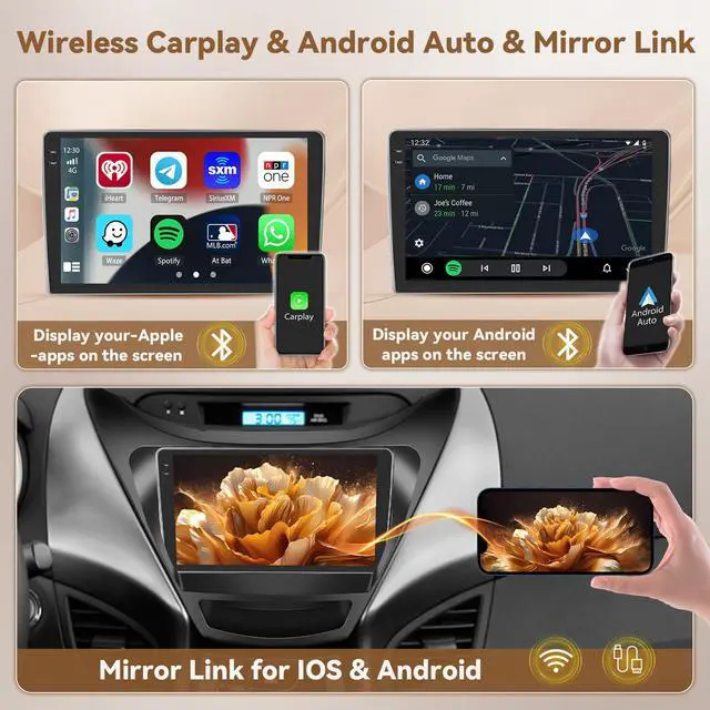 Alt view image 4 of 7 - 4+128G 9'' Android 15 Car Stereo for Hyundai Elantra 2011-2013 | 9'' In-Cell Touchscreen Wireless Carplay Android Auto 5G WiFi Bluetooth Mirror Link GPS SWC FM/RDS/EQ Backup Cam