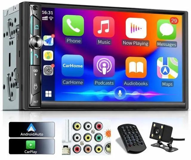 Main image of Double Din Car Stereo 7 inch, Wireless Apple CarPlay & Android Auto | Car Radio TouchScreen, Bluetooth, 4.2-Channel RCA, 2 Subwoofer Ports, 240W High Power, AM/FM, USB/Type-C, EQ, Backup Camera
