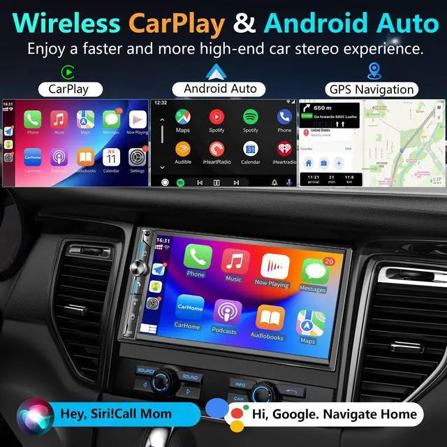 Alt view image 3 of 7 - Double Din Car Stereo 7 inch, Wireless Apple CarPlay & Android Auto | Car Radio TouchScreen, Bluetooth, 4.2-Channel RCA, 2 Subwoofer Ports, 240W High Power, AM/FM, USB/Type-C, EQ, Backup Camera