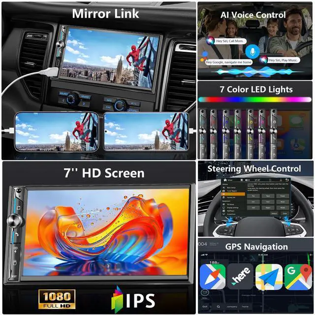 Alt view image 4 of 7 - Double Din Car Stereo 7 inch, Wireless Apple CarPlay & Android Auto | Car Radio TouchScreen, Bluetooth, 4.2-Channel RCA, 2 Subwoofer Ports, 240W High Power, AM/FM, USB/Type-C, EQ, Backup Camera
