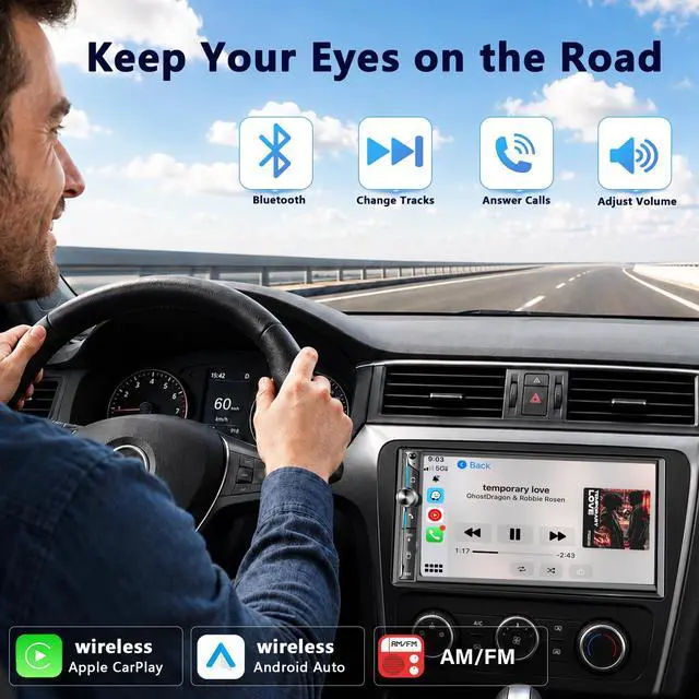 Alt view image 5 of 7 - Double Din Car Stereo 7 inch, Wireless Apple CarPlay & Android Auto | Car Radio TouchScreen, Bluetooth, 4.2-Channel RCA, 2 Subwoofer Ports, 240W High Power, AM/FM, USB/Type-C, EQ, Backup Camera