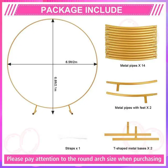 Alt view image 2 of 7 - Metal Round Backdrop Stand Balloon Arch Kit - 6.5ft(2m) Golden Circle Backdrop Stand for Birthday Party Wedding Graduation Photo Background Garden Plants Climbing Vines Decoration