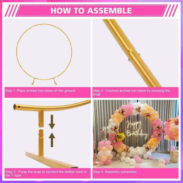 Alt view image 4 of 7 - Metal Round Backdrop Stand Balloon Arch Kit - 6.5ft(2m) Golden Circle Backdrop Stand for Birthday Party Wedding Graduation Photo Background Garden Plants Climbing Vines Decoration