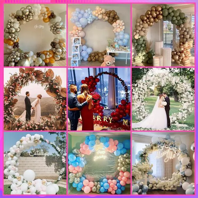 Alt view image 7 of 7 - Metal Round Backdrop Stand Balloon Arch Kit - 6.5ft(2m) Golden Circle Backdrop Stand for Birthday Party Wedding Graduation Photo Background Garden Plants Climbing Vines Decoration