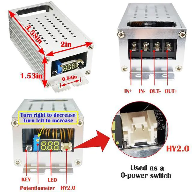 Alt view image 4 of 7 - 48v to 12v Converter Golf cart Step Down Converter 11-70V Input to 3.3V-24V Output 28A 336W Step Down Converter Adjustable dc with Fuse-70V 48V 36V 24 to 12V 3.3V-24V