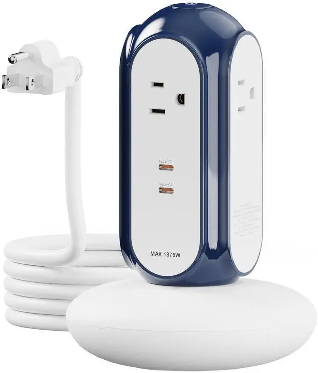 Main image of Power Strip Tower with 2 USB-C Ports (30W Fast Charing), 1420J Surge Protector, 4 AC Outlets, 6.6FT Extension Cord with Overload Protection, 1875W/15A Charging Station for Home Office Desk