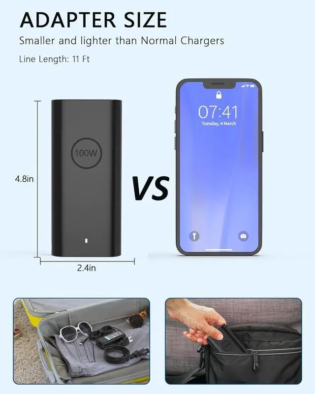 Alt view image 3 of 7 - 100W USB C Charger Compatible with Dell XPS 14 16 | for XPS 14 9440 DA14260 XPS 16 DA16260, for Dell Pro Max 14 16, Pro 16 14 13 Plus, Pro 3/5/7, Pro Precision 5 7 Laptop