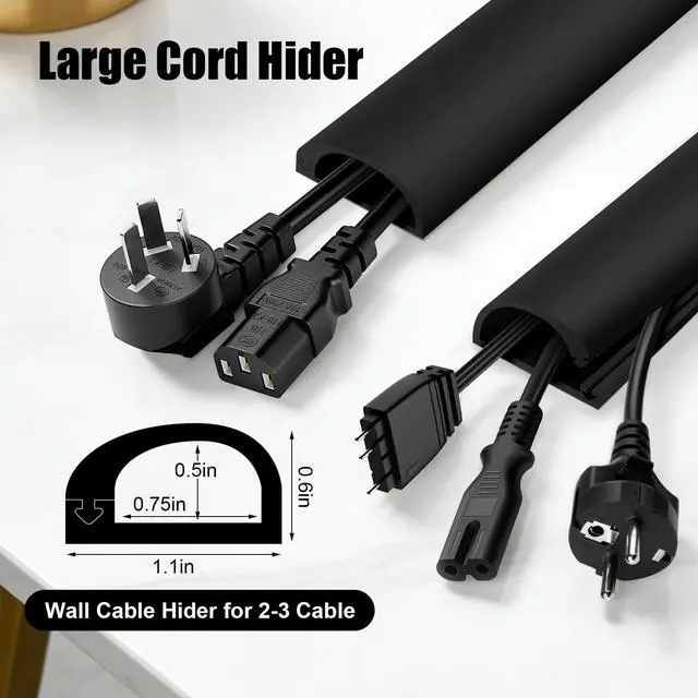 Alt view image 2 of 7 - Wall Cord Hider,Flexible Self-Adhesive Wire Cover,Black,Large -118inch | Flexible Self-Adhesive, Wire Cover, With Tools,Side-Open Cable Raceway, For Mounted TV, Home Theater & Office