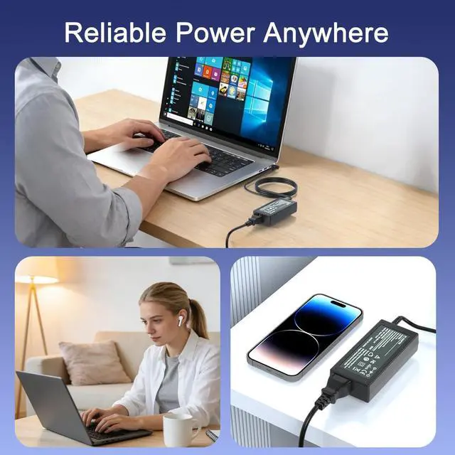 Alt view image 3 of 7 - 65W 45W Computer Charger Smart Blue Tip 4.5mm Compatible with HP | Pavilion x360 14/15/17, Envy 13/15, EliteBook ProBook Chromebook Stream Spectre |19.5V 3.33A 710412-001