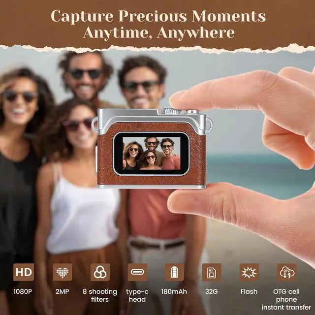 Alt view image 3 of 7 - Mini Keychain Camera - 1080P HD Retro Digital Camera, Compact with 32GB SD Card, 0.96" HD Display, Portable Pocket Video Recorder for Photo Video Travel Recording
