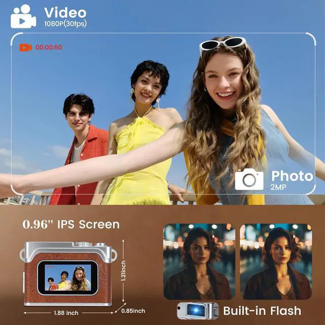 Alt view image 4 of 7 - Mini Keychain Camera - 1080P HD Retro Digital Camera, Compact with 32GB SD Card, 0.96" HD Display, Portable Pocket Video Recorder for Photo Video Travel Recording