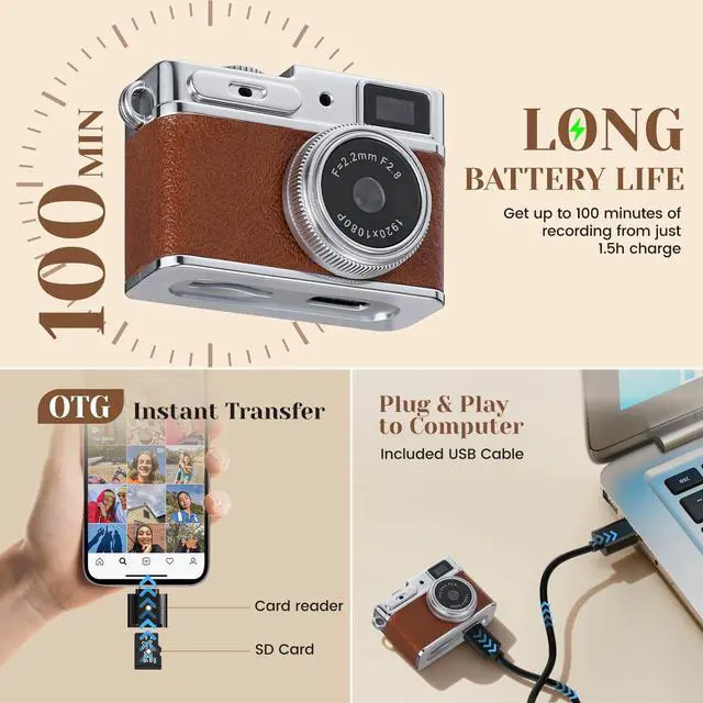 Alt view image 7 of 7 - Mini Keychain Camera - 1080P HD Retro Digital Camera, Compact with 32GB SD Card, 0.96" HD Display, Portable Pocket Video Recorder for Photo Video Travel Recording