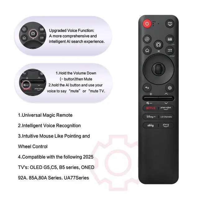 Alt view image 5 of 7 - Replacement for LG MR25GA Magic Remote with Voice, Pointer & Scroll Wheel | Compatible with LG MR20-MR25 Magic Remote series AKB76046602, with voice control, pointer navigation and scroll wheel