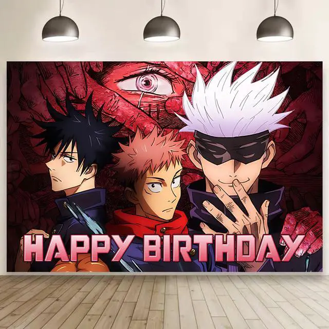 Main image of Cartoon for Jujutsu Manga Kaisen Happy Birthday Backdrop Birthday Party Supplies Kawaii Background for Boys Girls,Happy Birthday Banner Backdrop for Kids Party Decorations(5x3ft)