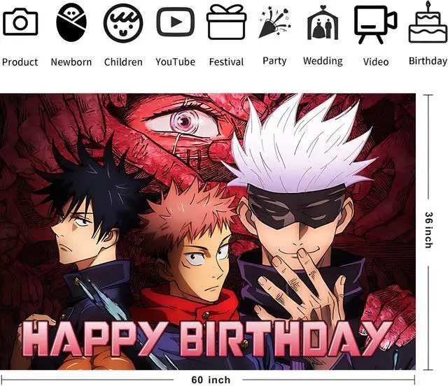 Alt view image 2 of 4 - Cartoon for Jujutsu Manga Kaisen Happy Birthday Backdrop Birthday Party Supplies Kawaii Background for Boys Girls,Happy Birthday Banner Backdrop for Kids Party Decorations(5x3ft)