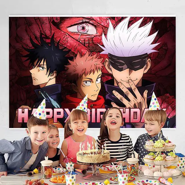Alt view image 3 of 4 - Cartoon for Jujutsu Manga Kaisen Happy Birthday Backdrop Birthday Party Supplies Kawaii Background for Boys Girls,Happy Birthday Banner Backdrop for Kids Party Decorations(5x3ft)