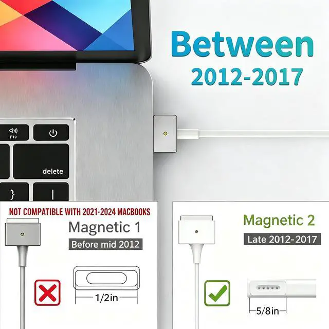 Alt view image 2 of 7 - MacBook Pro/Air Charger 60W Magnetic 2 T-Tip Adapter 11-13 inch 2012-2017 | Fits A1465 A1466 A1502 A1425 MacBook Pro/Air. Multi-protection charger for 2012-2017 T-Tip port laptops