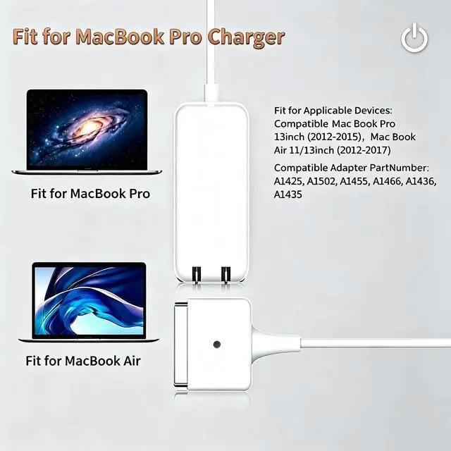 Alt view image 4 of 7 - MacBook Pro/Air Charger 60W Magnetic 2 T-Tip Adapter 11-13 inch 2012-2017 | Fits A1465 A1466 A1502 A1425 MacBook Pro/Air. Multi-protection charger for 2012-2017 T-Tip port laptops