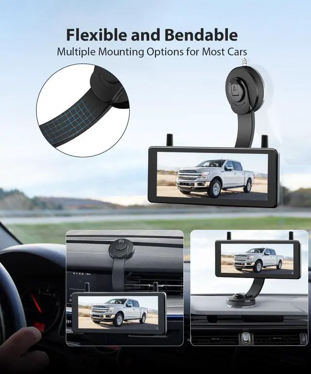 Alt view image 2 of 7 - AUTOVOX Bendable Suction Cup Mount for Backup Camera, Flexible View Anywhere, 360° Flexible Adjust Monitor,Strong Hold,1 Min Easy Install-Fits Solar 1plus/SL16/SL16PRO/3A Plus/4B/5/S46Reverse Camera