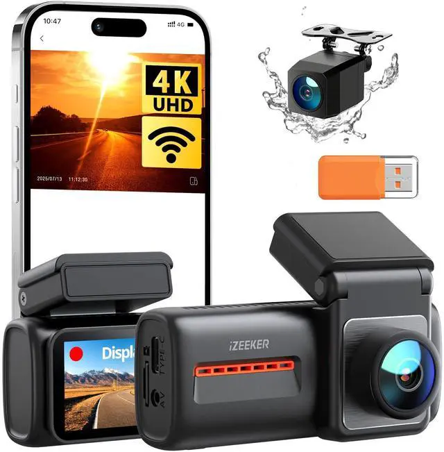 Main image of 4K Dash Cam Front and Rear, 4K+1080P Dual Dash Camera for Cars | 2.99" Display, WiFi6, APP Control, Night Vision, WDR, G-Sensor, Loop Recording, 24H Parking Mode, Voice Prompt, No SD Card
