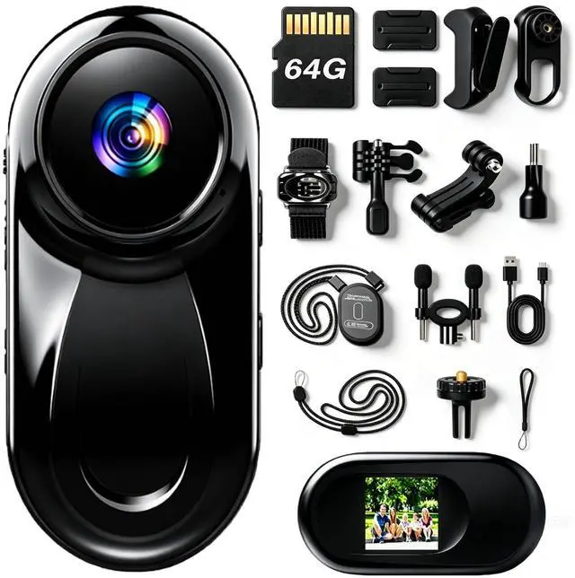 Main image of Upgraded 1080P Mini Body Cameras with Audio and Video Recording, POV Camera, Thumb Size Sport Action Camera, Hand Free Camcorder for Cycling,Travel,Pet,Vlogging(64GB), Black