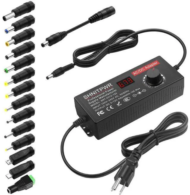 Main image of 3.5V - 12V Power Supply 10A 120W AC to DC Adapter DC 4V 4.5V 5V 6V 7V 8V 9V 10V 12V Voltage Adjustable Universal Power Converter Transformer 100-240V AC in with 14 Tips & Polarity Converter