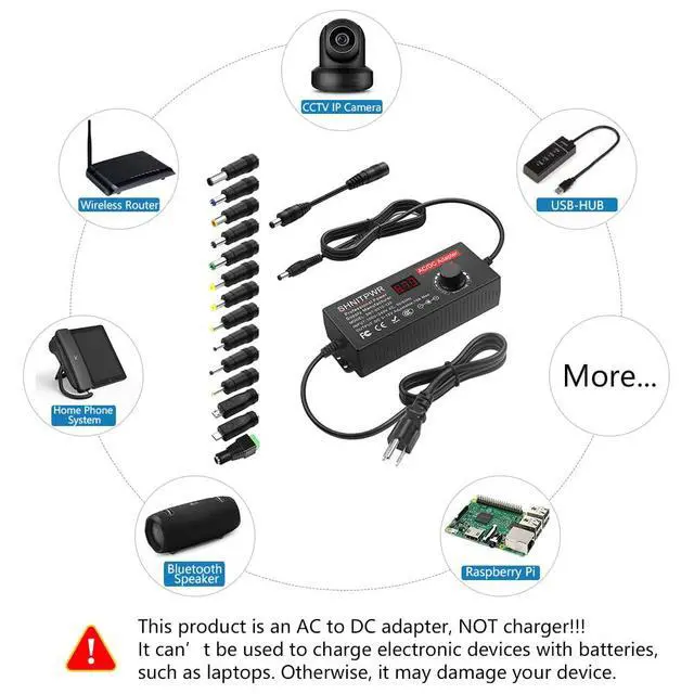 Alt view image 6 of 7 - 3.5V - 12V Power Supply 10A 120W AC to DC Adapter DC 4V 4.5V 5V 6V 7V 8V 9V 10V 12V Voltage Adjustable Universal Power Converter Transformer 100-240V AC in with 14 Tips & Polarity Converter