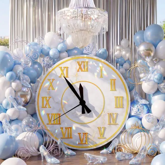 Main image of 1pcs 4ft Blue Princess Clock Backdrop Plastic Corrugated Board Midnight Magic Blue Princess Party Decor Waterproof Standee Backdrop for Women Birthday Baby Shower Wedding Party Photo Prop