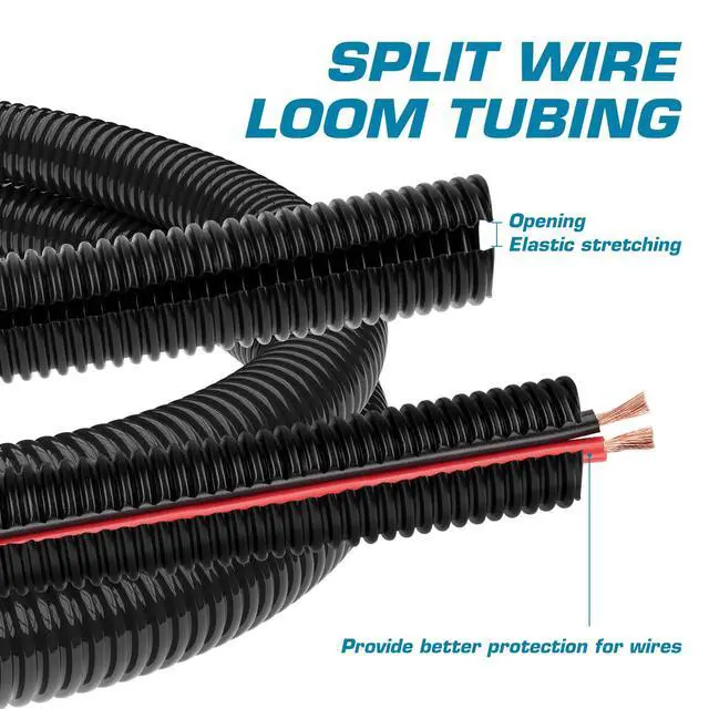 Alt view image 5 of 7 - 1/2" x 100 ft Split Wire Loom (LM-12-100 BLK), Flexible, Chemical-Resistant Protective tubing for Automotive, Home, and Industrial Wires, Prevents wear and organizes Cables