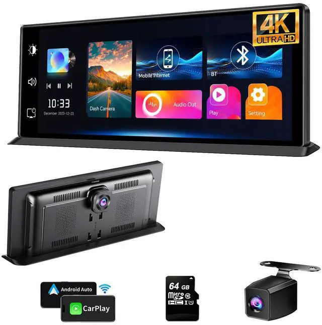 Main image of K2 PRO 11.3'' Wireless CarPlay Screen 4K Dash Cam Portable Android Auto Car Stereo Video Recording, Car Audio Receivers 1080P Backup Camera, Bt/GPS Navigation/AirPlay/Siri