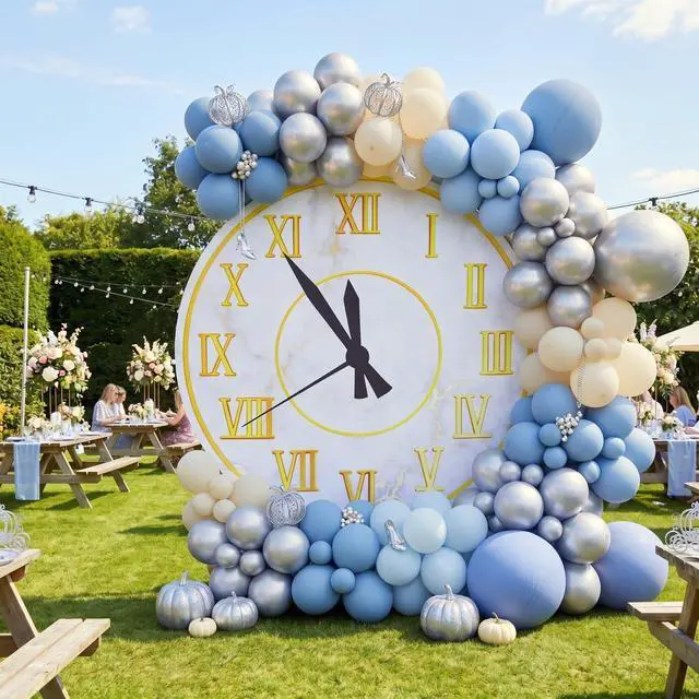 Alt view image 7 of 7 - 1pcs 4ft Blue Princess Clock Backdrop Plastic Corrugated Board Midnight Magic Blue Princess Party Decor Waterproof Standee Backdrop for Women Birthday Baby Shower Wedding Party Photo Prop