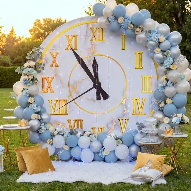 Alt view image 5 of 7 - 1pcs 4ft Blue Princess Clock Backdrop Plastic Corrugated Board Midnight Magic Blue Princess Party Decor Waterproof Standee Backdrop for Women Birthday Baby Shower Wedding Party Photo Prop