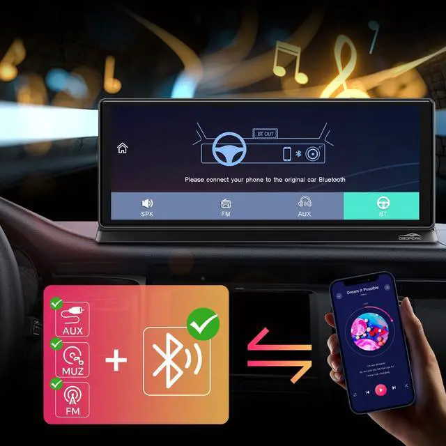 Alt view image 7 of 7 - K2 PRO 11.3'' Wireless CarPlay Screen 4K Dash Cam Portable Android Auto Car Stereo Video Recording, Car Audio Receivers 1080P Backup Camera, Bt/GPS Navigation/AirPlay/Siri