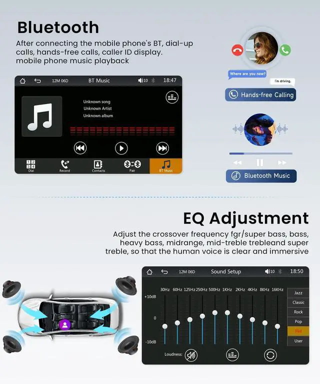 Alt view image 6 of 7 - Double DIN Car Stereo with Wireless CarPlay Android Auto, 7 Inch Touchscreen Radio, Universal 2 Din Head Unit Bluetooth 5.0 FM SWC EQ USB-C Mirror Link Backup Camera