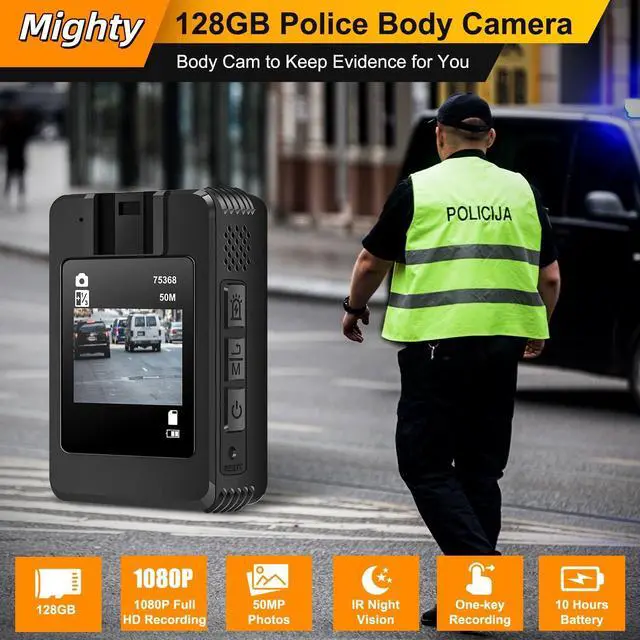 Alt view image 2 of 7 - Body Camera with Audio and Video Recording: 1080P FHD Body Cam, 128GB Wearable Pocket Camera, Night Vision, 10HR Battery, 2.0" Screen Bodycam for Work, Outdoor, Travel, Fishing, Pet Walking