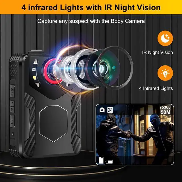 Alt view image 4 of 7 - Body Camera with Audio and Video Recording: 1080P FHD Body Cam, 128GB Wearable Pocket Camera, Night Vision, 10HR Battery, 2.0" Screen Bodycam for Work, Outdoor, Travel, Fishing, Pet Walking