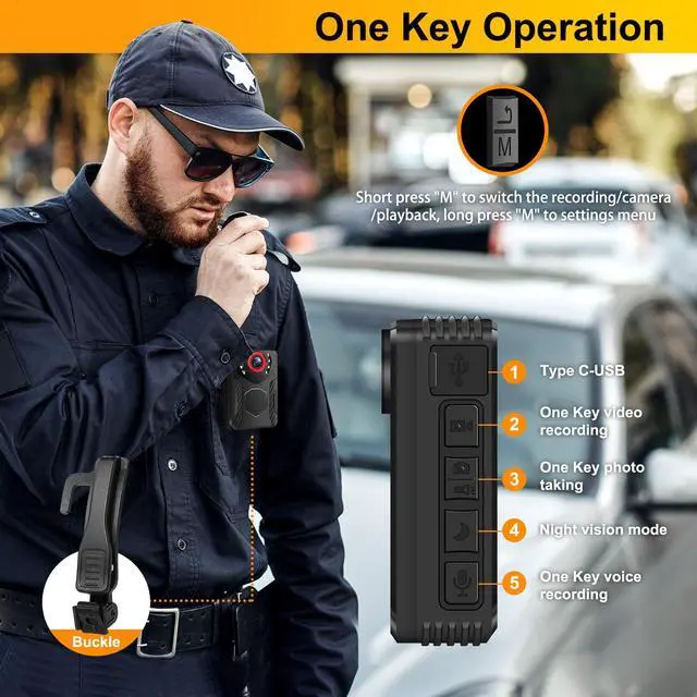 Alt view image 5 of 7 - Body Camera with Audio and Video Recording: 1080P FHD Body Cam, 128GB Wearable Pocket Camera, Night Vision, 10HR Battery, 2.0" Screen Bodycam for Work, Outdoor, Travel, Fishing, Pet Walking
