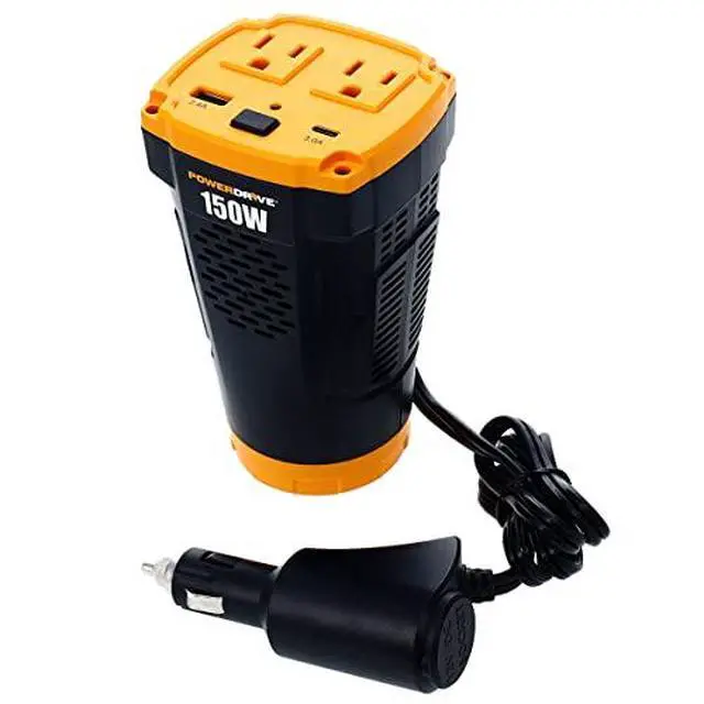 Alt view image 2 of 2 - PWD150C 150W Power Inverter for Cup Holders 12v DC to 110v AC with 2 Outlets and 2 Ports
