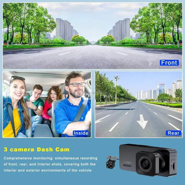 Alt view image 3 of 7 - 2K Dash Camera for Car Front and Rear Inside WiFi Dash Cam with Phone App Security Video Recorder, HD 1080P Dashcam 2'' Screen Loop Recording, HDR, G-Sensor