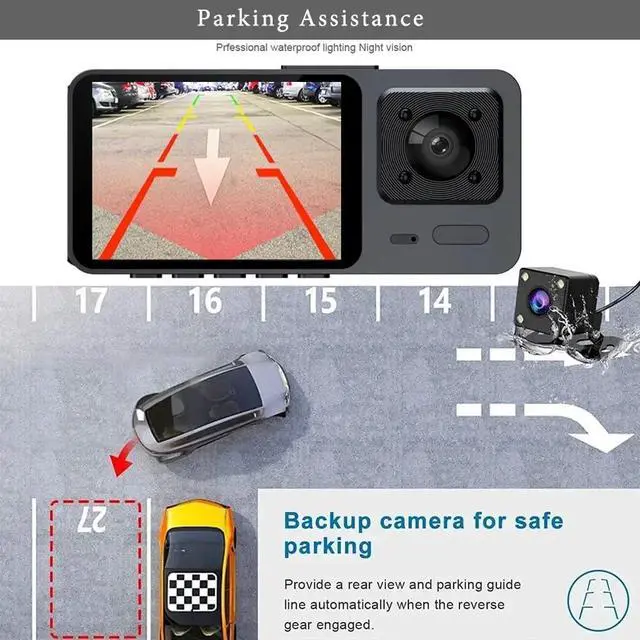 Alt view image 6 of 7 - 2K Dash Camera for Car Front and Rear Inside WiFi Dash Cam with Phone App Security Video Recorder, HD 1080P Dashcam 2'' Screen Loop Recording, HDR, G-Sensor