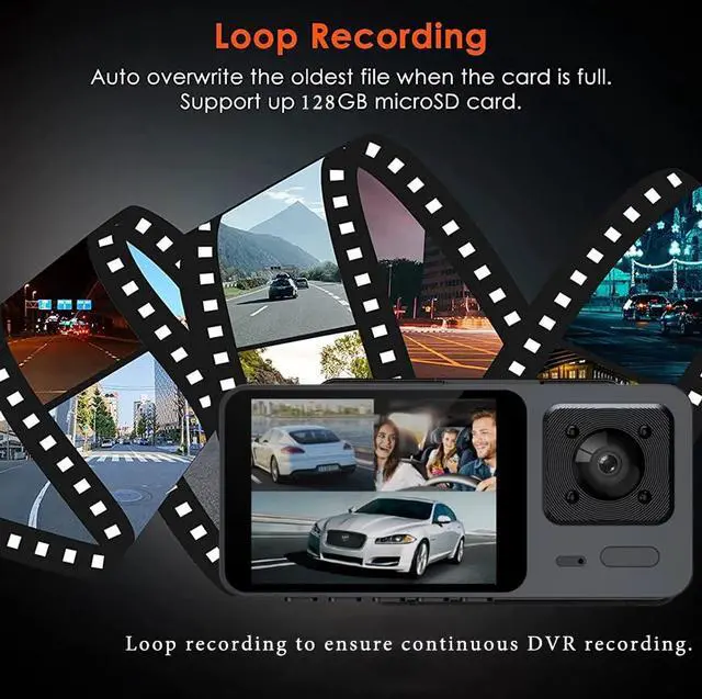 Alt view image 7 of 7 - 2K Dash Camera for Car Front and Rear Inside WiFi Dash Cam with Phone App Security Video Recorder, HD 1080P Dashcam 2'' Screen Loop Recording, HDR, G-Sensor