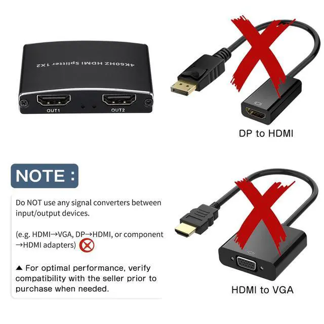 Alt view image 5 of 7 - 2026 Upgraded 4K@60Hz HDMI 2.0b Splitter 1 in 2 Out, 4K HDMI Splitter Duplicate Only, Support 18Gbps HDCP2.2 HDR 3D Dolby Vision, Compatible with TV Box, PS5, DVD Player