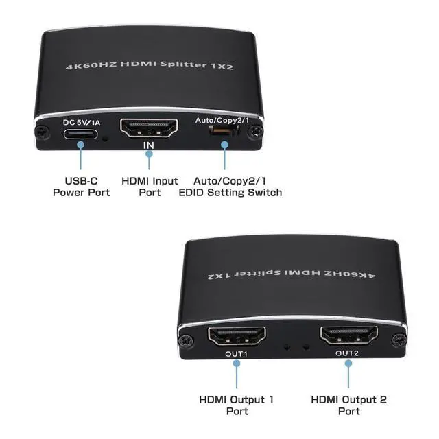 Alt view image 7 of 7 - 2026 Upgraded 4K@60Hz HDMI 2.0b Splitter 1 in 2 Out, 4K HDMI Splitter Duplicate Only, Support 18Gbps HDCP2.2 HDR 3D Dolby Vision, Compatible with TV Box, PS5, DVD Player