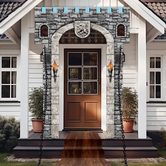 Main image of 6 Pcs 70 Inch 3D Medieval Party Decorations Medieval Castle Door Cover Castle Backdrop Enchanted Entrance Ground Stereo Chain Decorations Door Windows Props Banner Pirate Vampire Party
